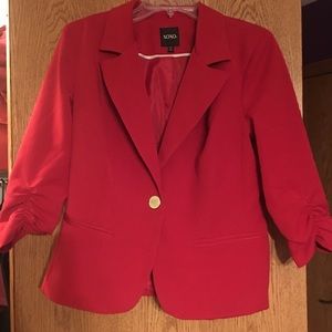 Red ruched sleeve blazer